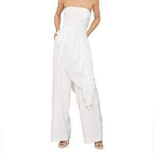 BCBGMaxAzria White Ruffled Wide Leg  Strapless Jumpsuit